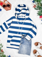 Rylie Striped Lightweight Hoodie - Navy and White