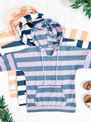 Rylie Striped Lightweight Hoodie - Blue and Purple