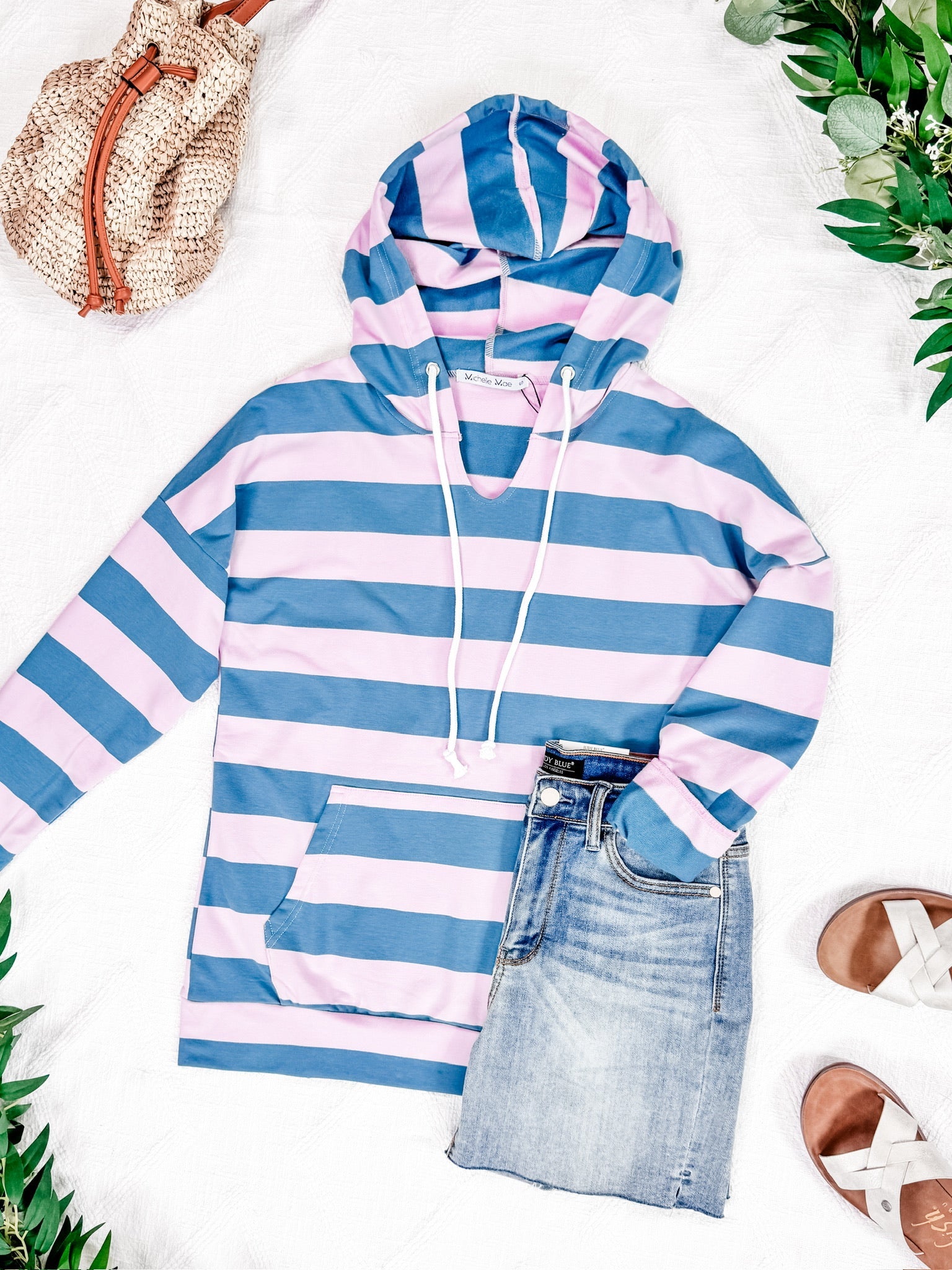 Rylie Striped Lightweight Hoodie - Blue and Purple
