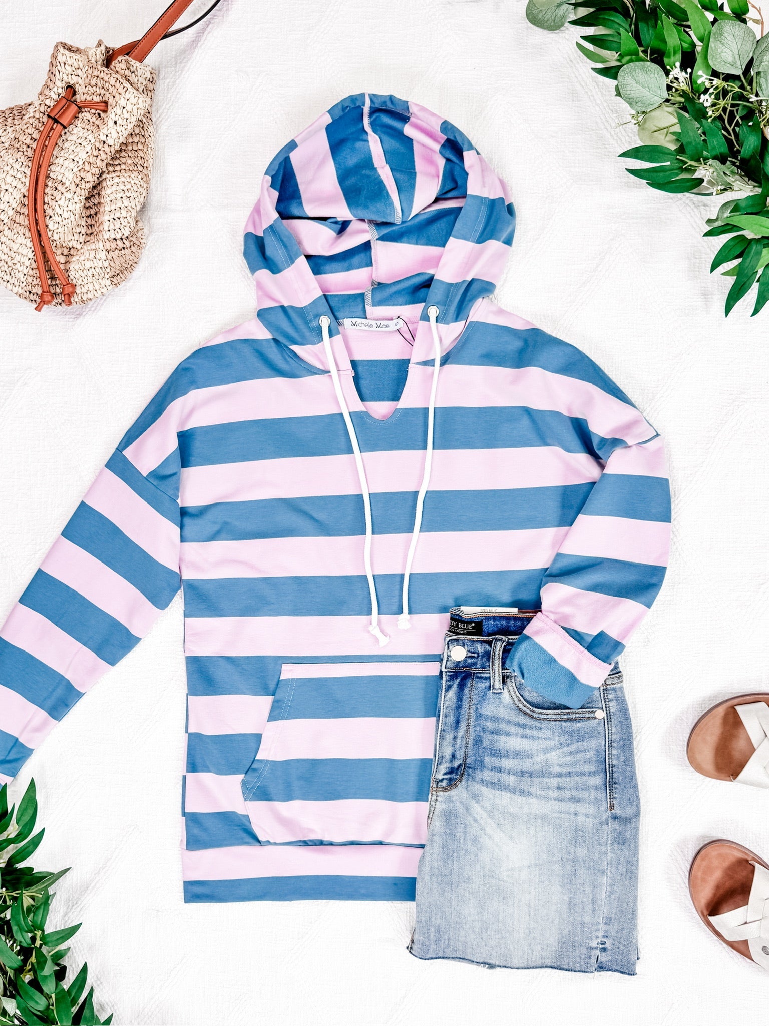 Rylie Striped Lightweight Hoodie - Blue and Purple