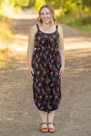 Reagan Ribbed Midi Dress - Black Floral