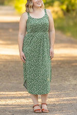 Reagan Ribbed Midi Dress - Olive Floral