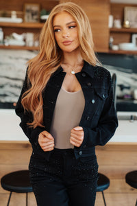 Reese Rhinestone Denim Jacket in Black