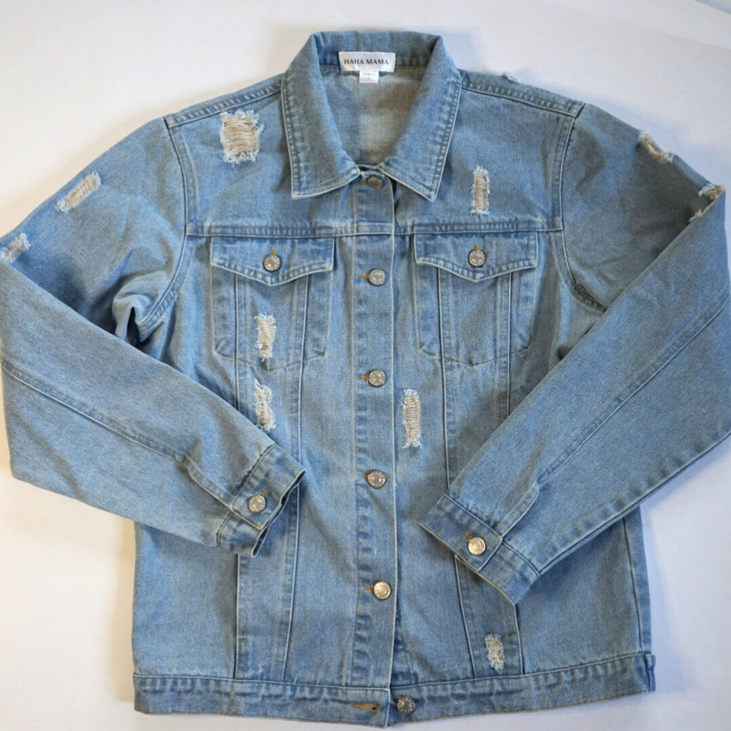 Distressed Denim Jean Jacket - Women