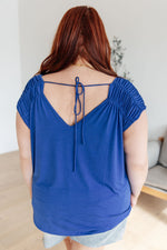 Ruched Cap Sleeve Top in Royal Blue