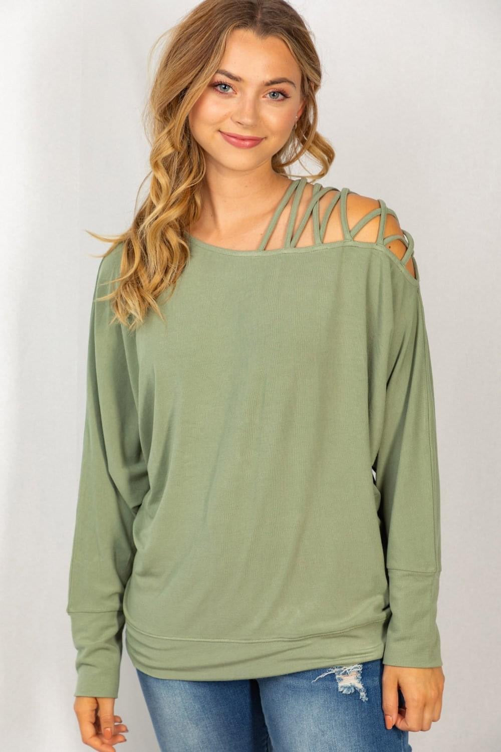 Lattice Cold Shoulder Top