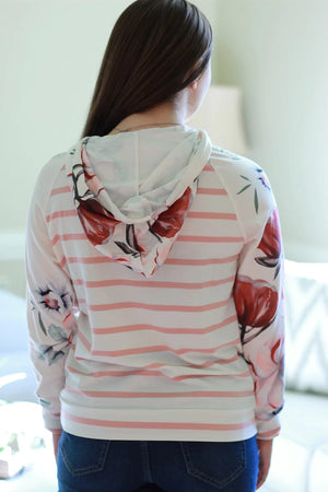 Pink Striped Floral Hoodie