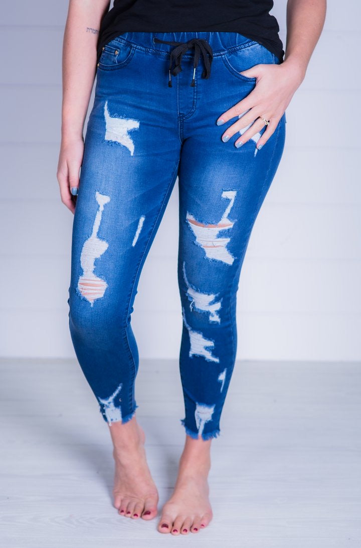 Distressed Jogger Jeans