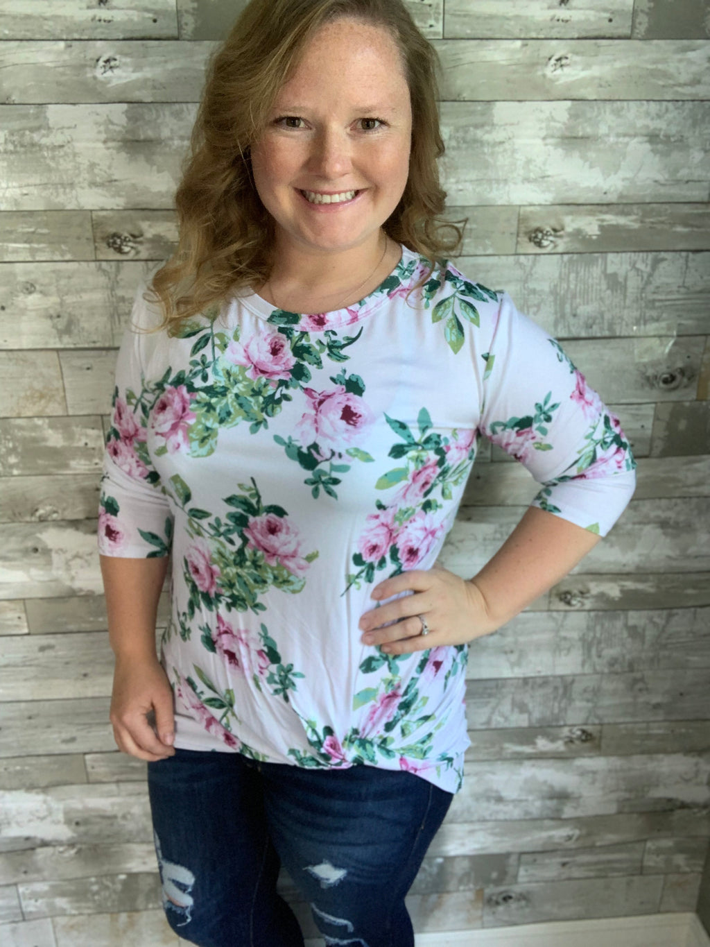 FINAL SALE - 3/4 Sleeve Twist Floral